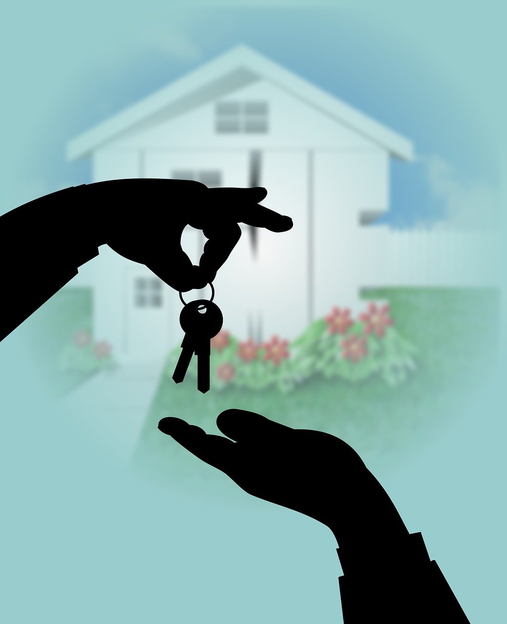 Hand holding house keys over an open palm, symbolizing buying or selling a home in Florida